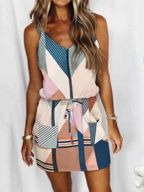 Amsoin Printed Sleeveless Mini Dress