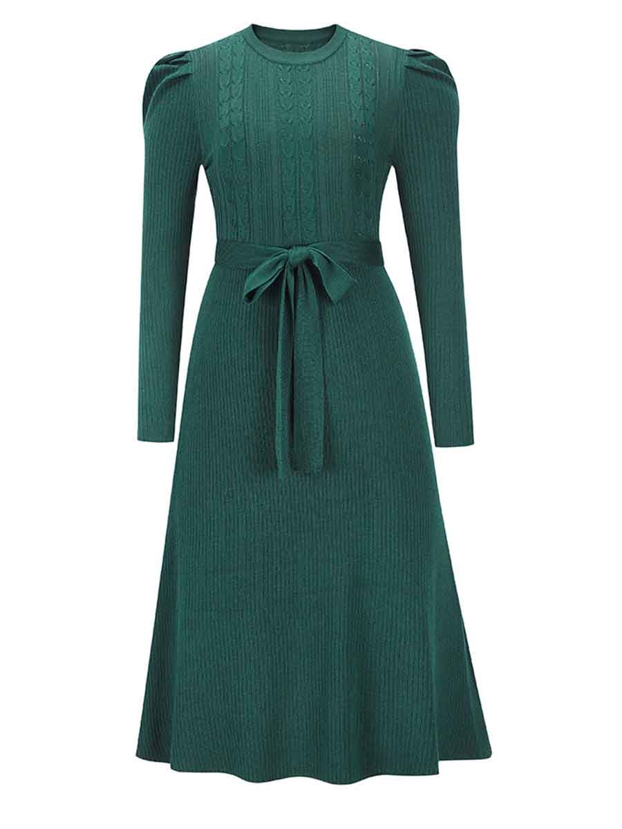 Amsoin Bubble Sleeve Belt Knit Dress