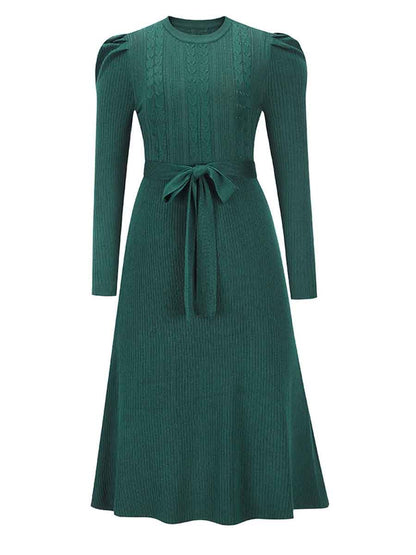 Amsoin Bubble Sleeve Belt Knit Dress