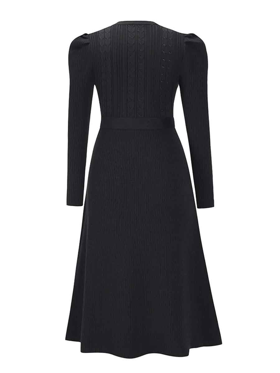 Amsoin Bubble Sleeve Belt Knit Dress