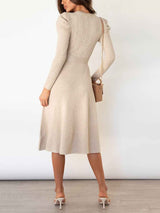 Amsoin Bubble Sleeve Belt Knit Dress