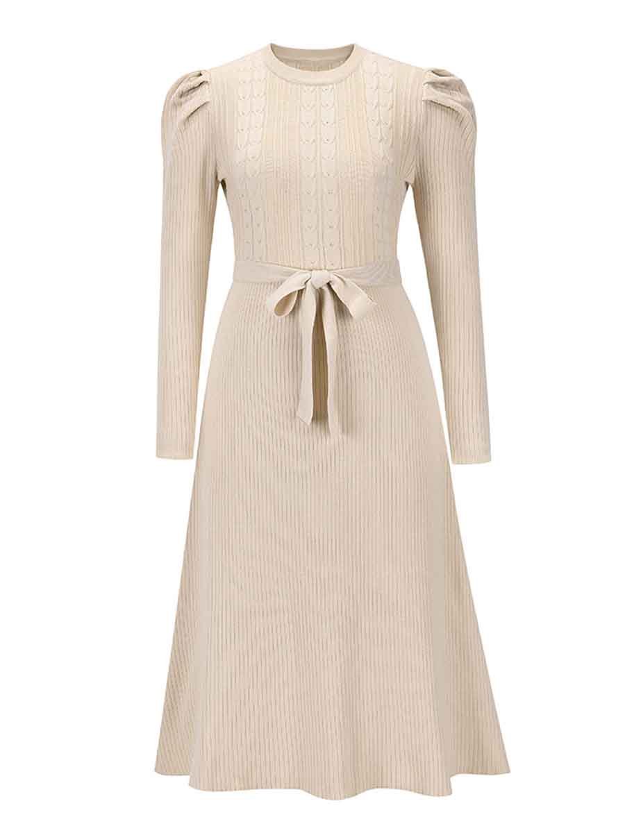 Amsoin Bubble Sleeve Belt Knit Dress
