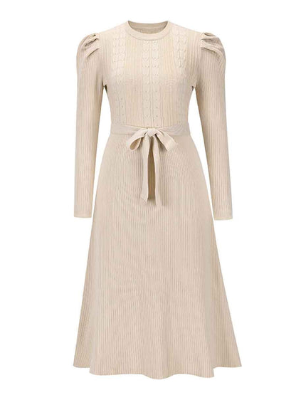 Amsoin Bubble Sleeve Belt Knit Dress