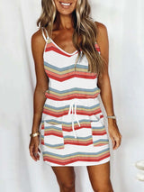 Amsoin Drawstring Pocket Sleeveless Dress