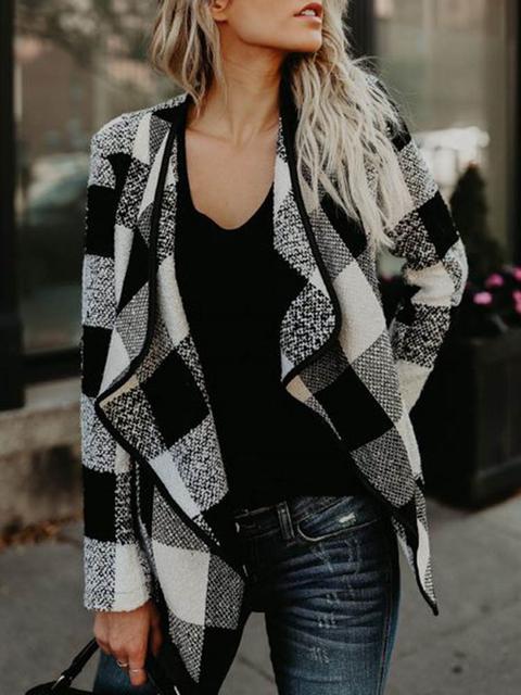 Amsoin Casual Plaid Coat
