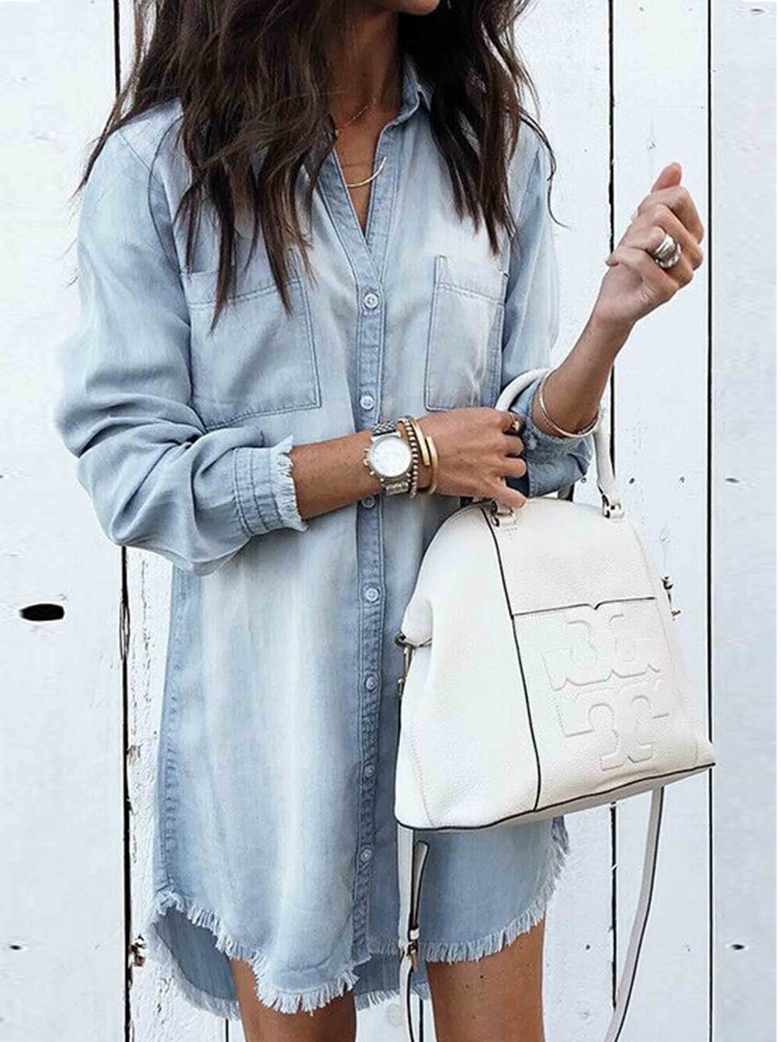 Amsoin Hot Sexy Denim Shirt Dress