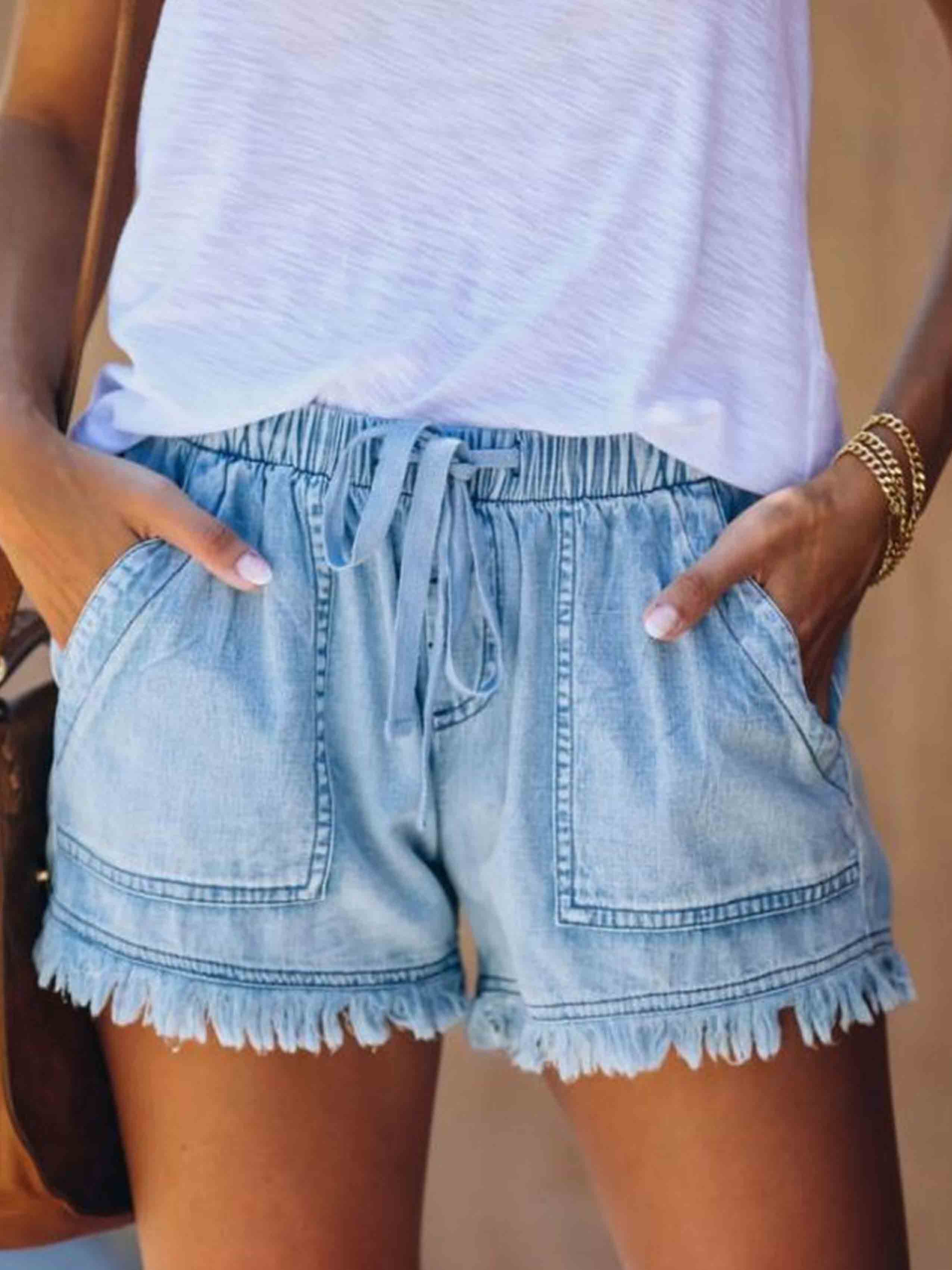 Amsoin Adjustable Tassel Pocket Shorts