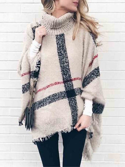 Amsoin High Neck Fringed Cloak Shawl