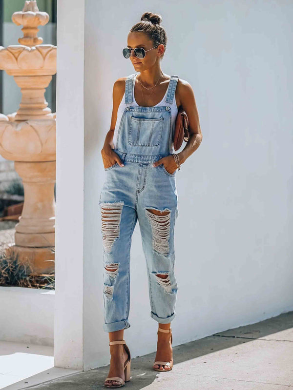 Amsoin Ripped Denim Jumpsuit
