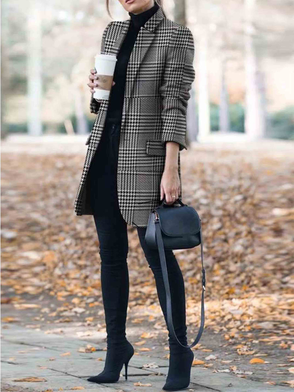 Amsoin Fashion check Print Coat