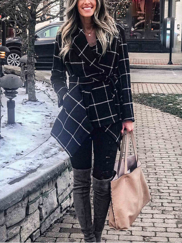 Amsoin Fashion Loose Check Coat