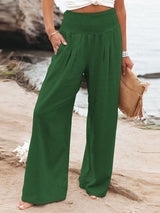 Amsoin Pocket Elastic Waist Wide Leg Pants(10 Colors)