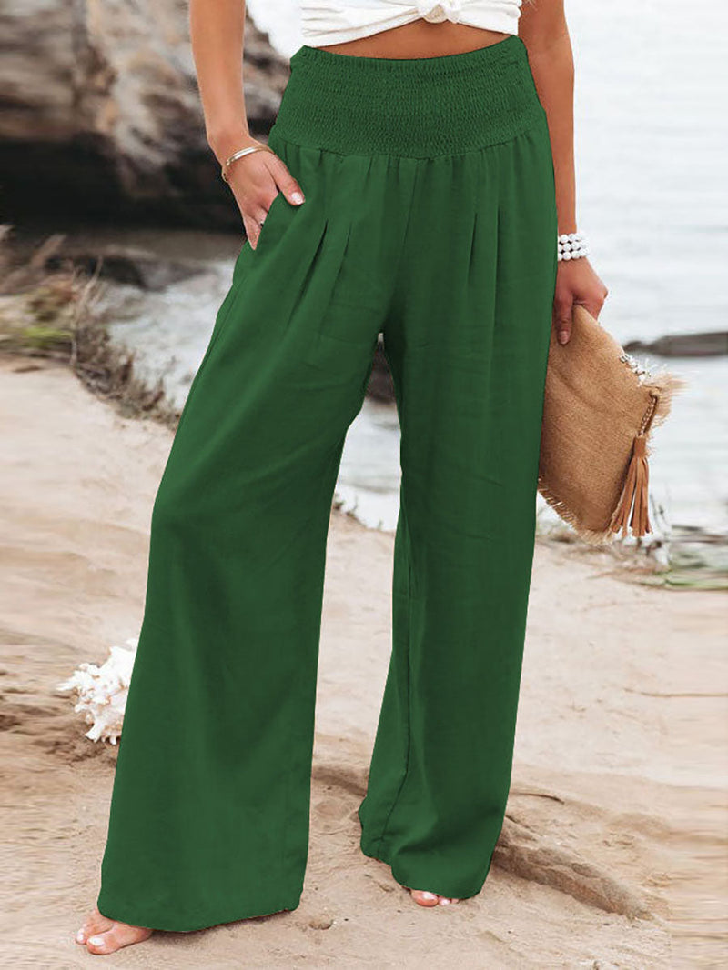 Amsoin Pocket Elastic Waist Wide Leg Pants(10 Colors)