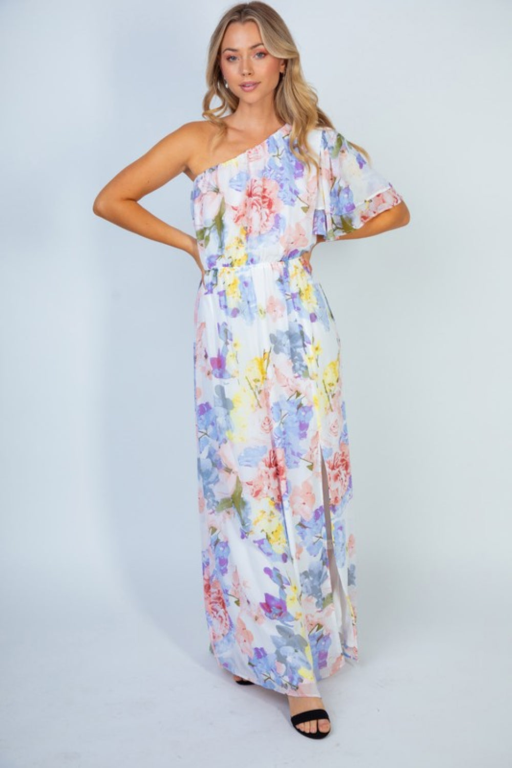 White Birch Garden Diva Floral One-Shoulder Maxi Dress
