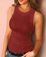 Amsoin Solid Color Skinny Waffle Check Tank Top
