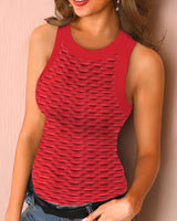 Amsoin Solid Color Skinny Waffle Check Tank Top