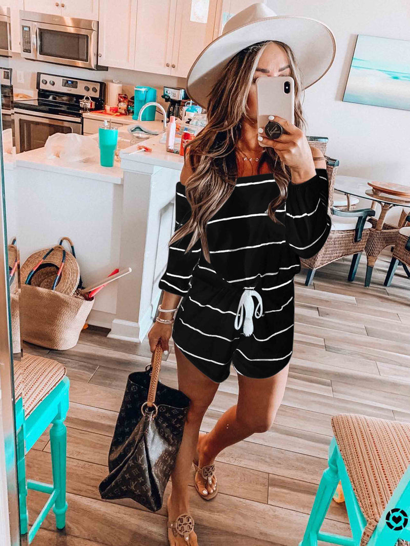 Amsoin Off Shoulder Stripe Romper