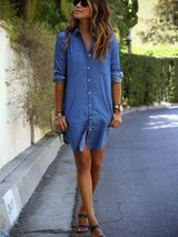 Amsoin Denim Blue Shirt Dress