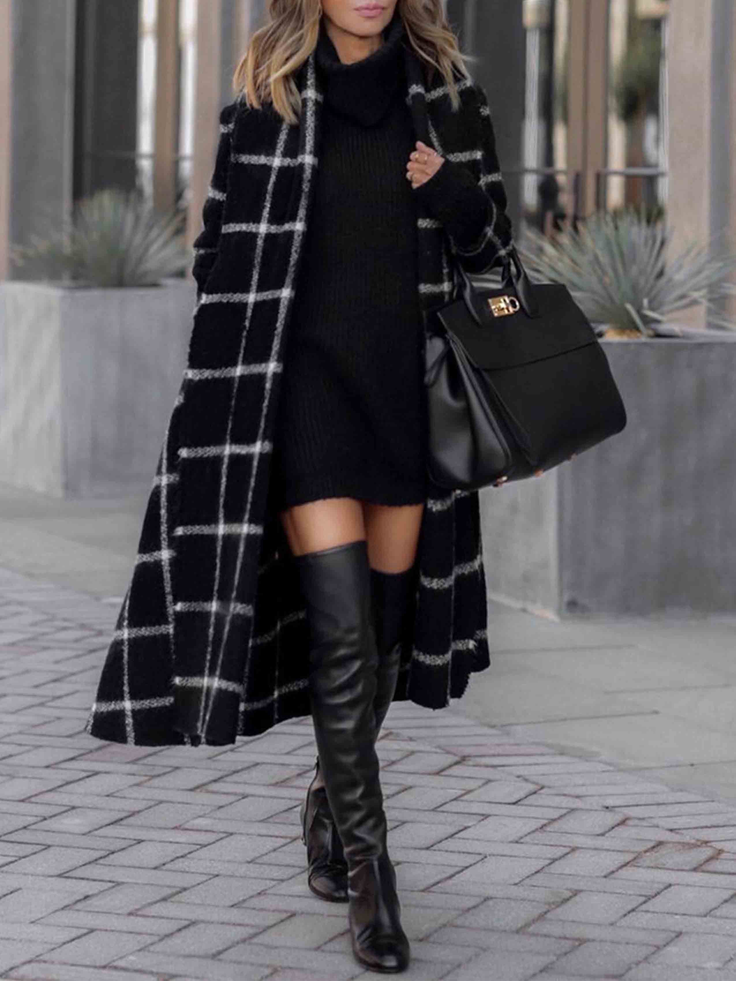 Amsoin Fashion Grid Winter Plaid Coat