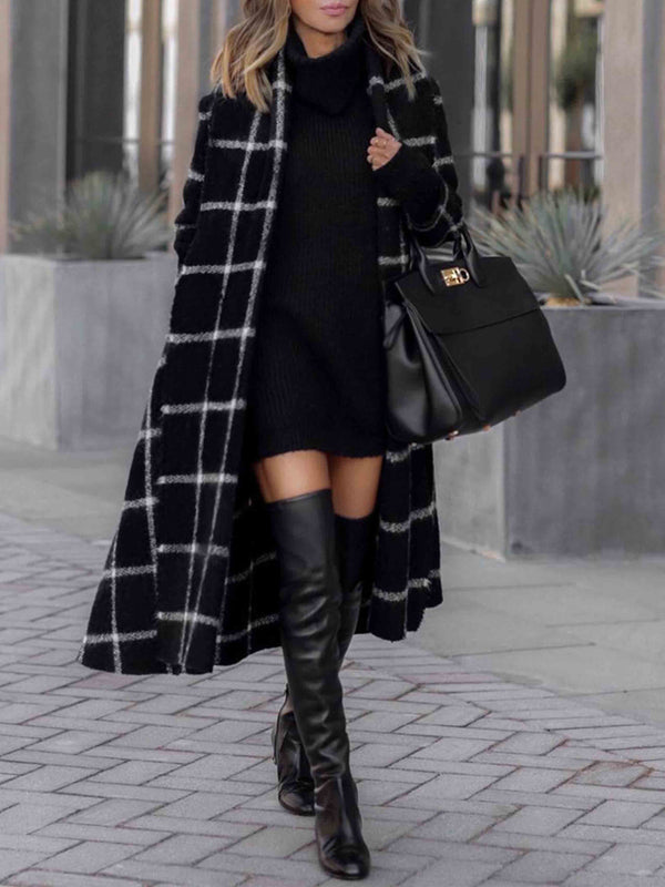 Amsoin Fashion Grid Winter Plaid Coat