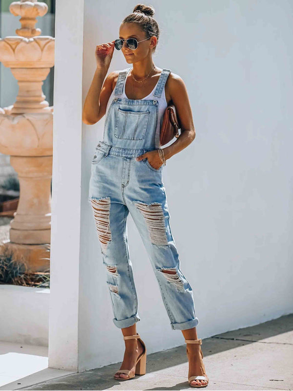 Amsoin Ripped Denim Jumpsuit