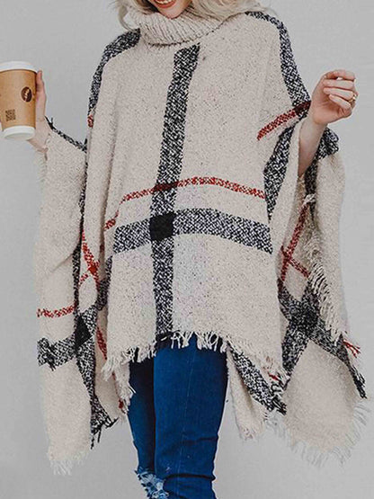 Amsoin High Neck Fringed Cloak Shawl