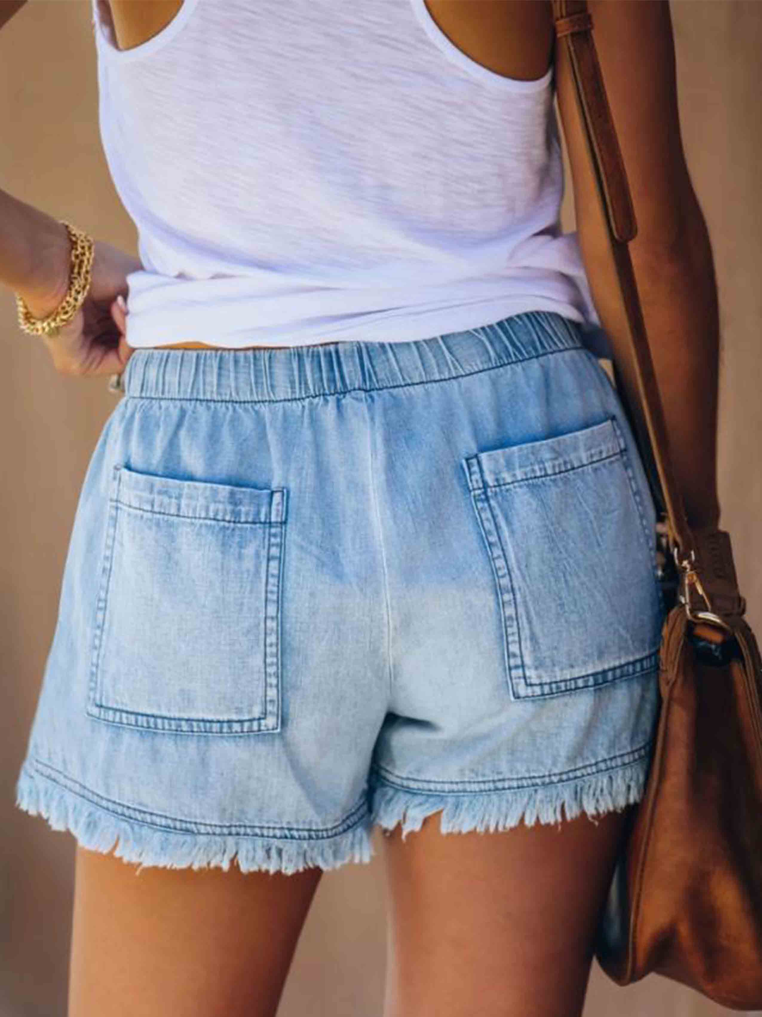 Amsoin Adjustable Tassel Pocket Shorts