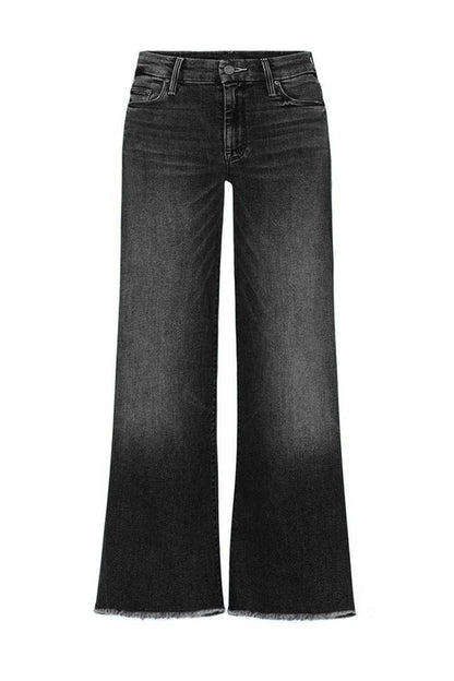 Amsoin Washed Raw Hem Mid Waist Wide Leg Jeans