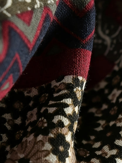 Coats - Vintage Patchwork Printed Long Sleeve Button-Up Hooded Coat - MsDressly