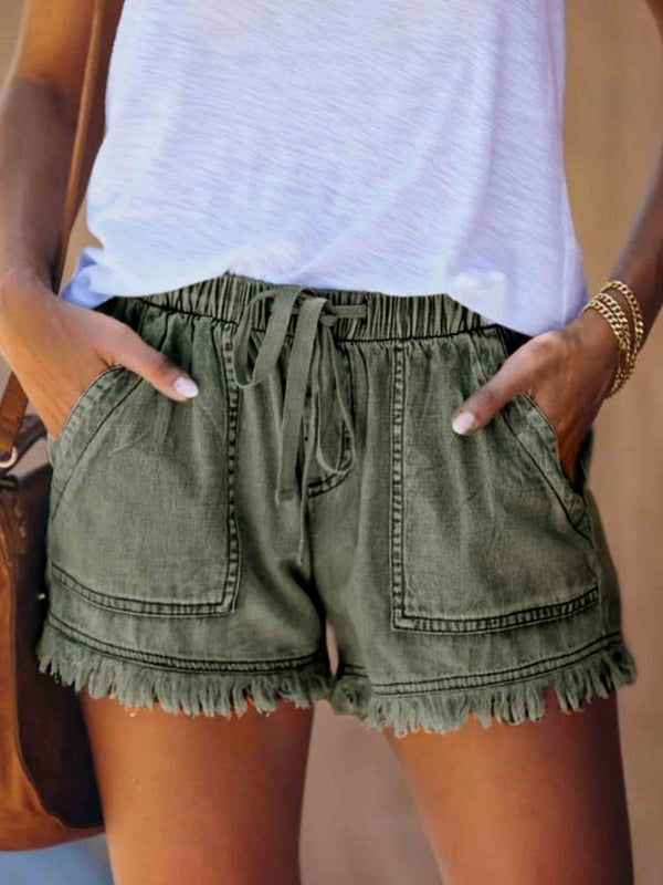 Amsoin Adjustable Tassel Pocket Shorts