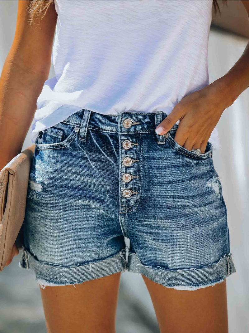 Amsoin High Rise Cuffed Denim Shorts