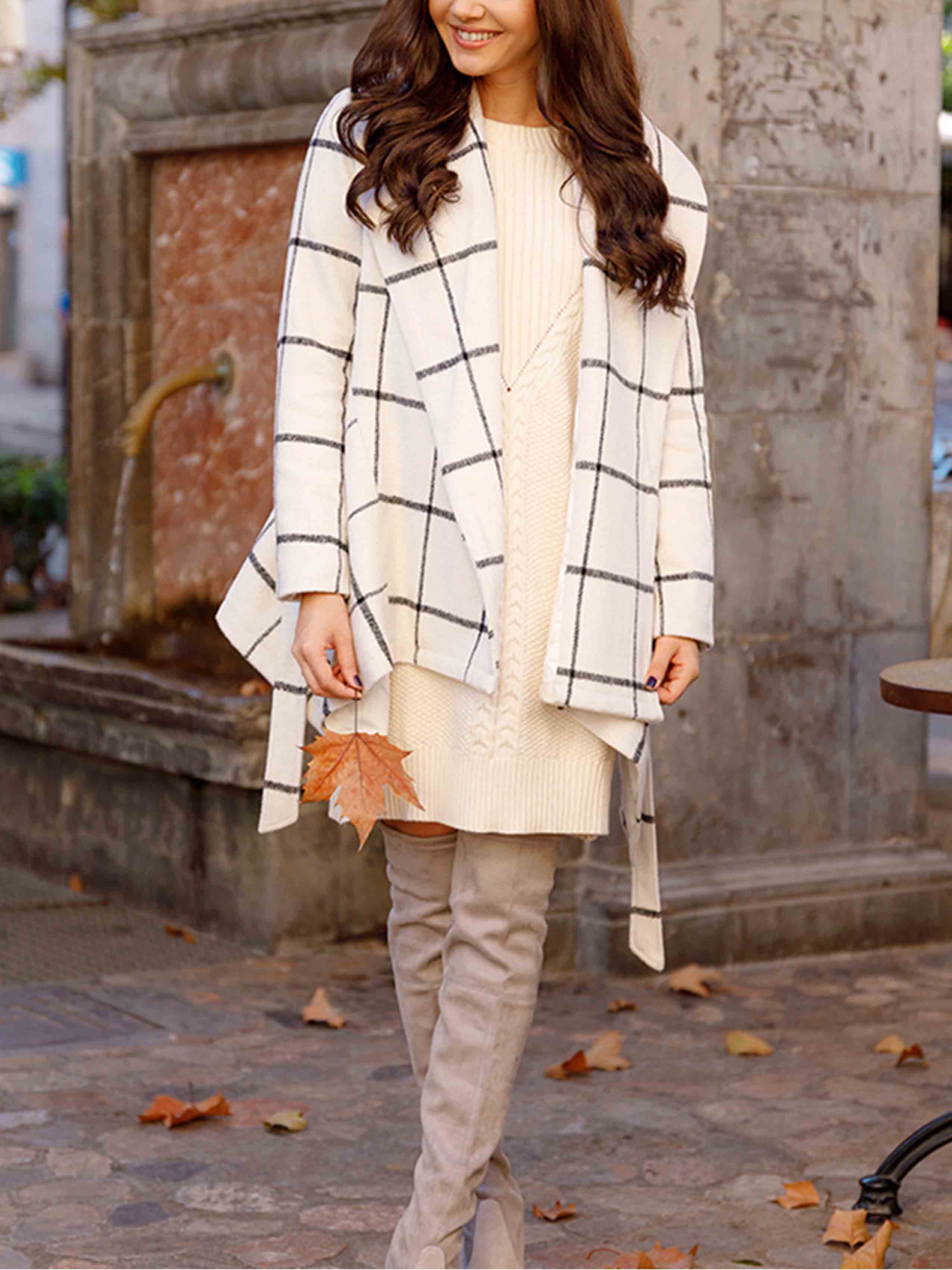 Amsoin Fashion Loose Check Coat