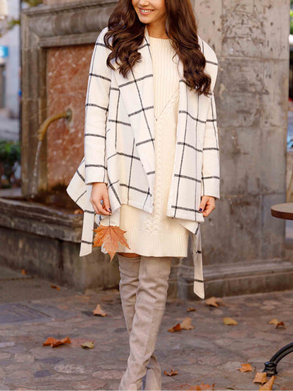 Amsoin Fashion Loose Check Coat