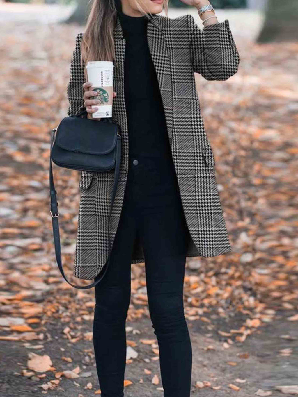 Amsoin Fashion check Print Coat