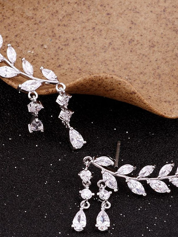 Stud Earrings Dangle Earrings Cubic Zirconia Wedding Gift Daily Alloy Leaf
