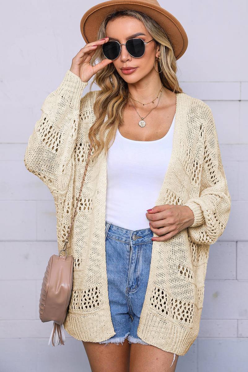 Cut Out Knit Dolman Sleeve Cardigan