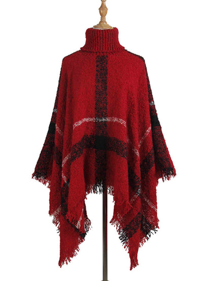 Amsoin High Neck Fringed Cloak Shawl