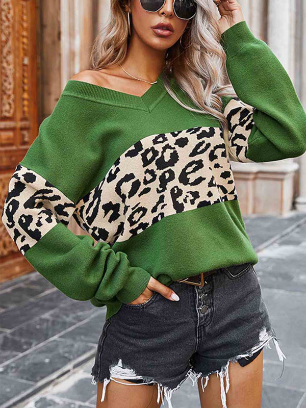 Amsoin New V Neck Leopard Sweater