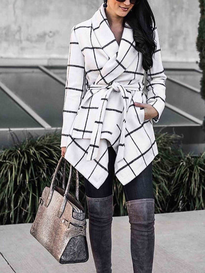 Amsoin Fashion Loose Check Coat
