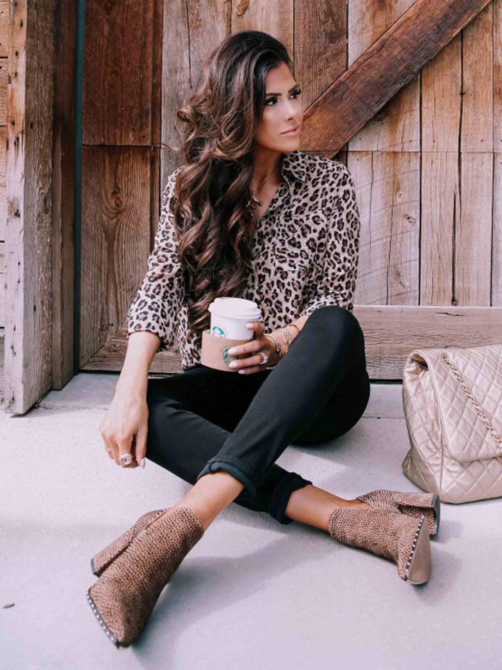 Amsoin Leopard Print Long Sleeve Shirt