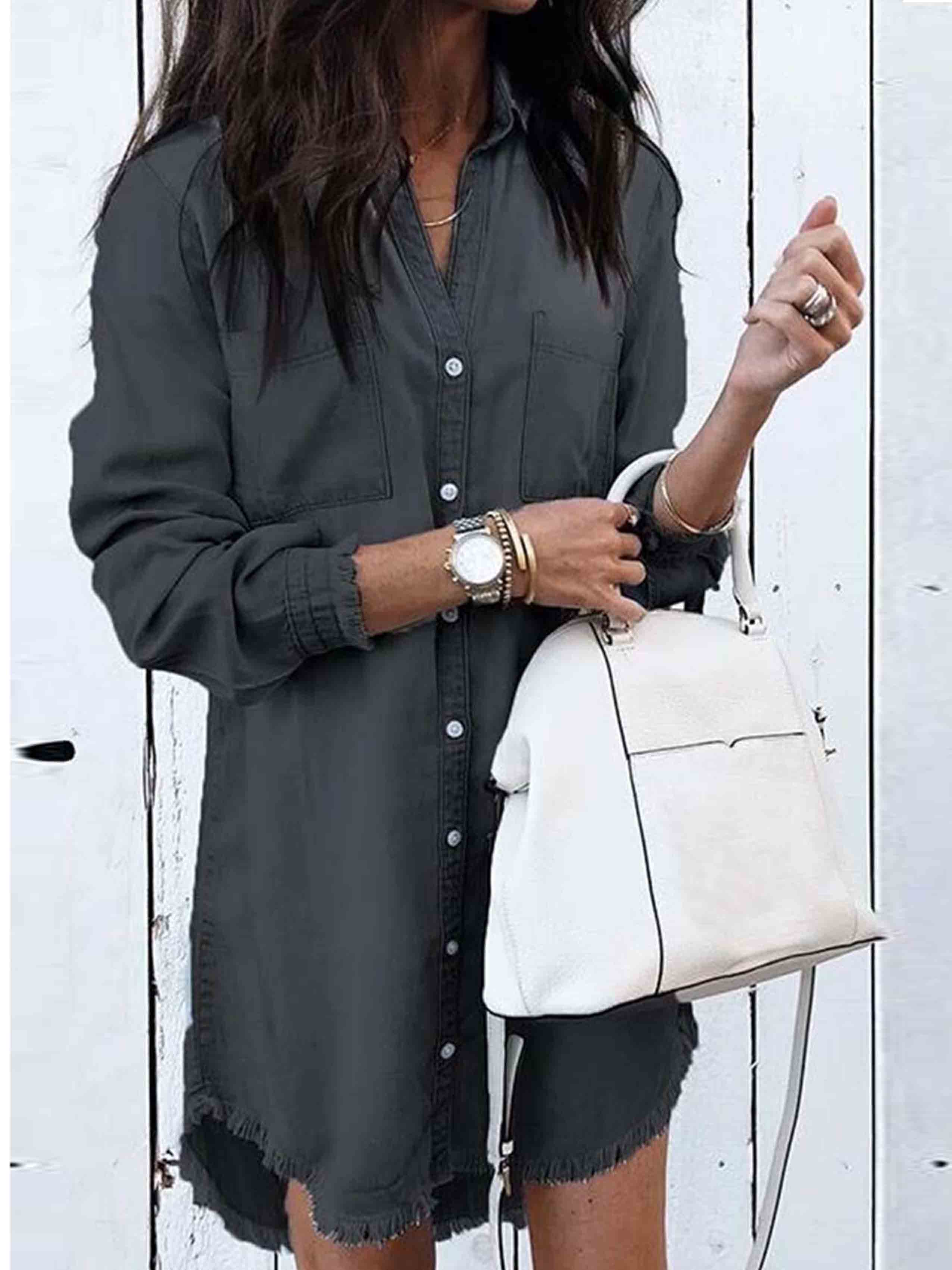 Amsoin Hot Sexy Denim Shirt Dress