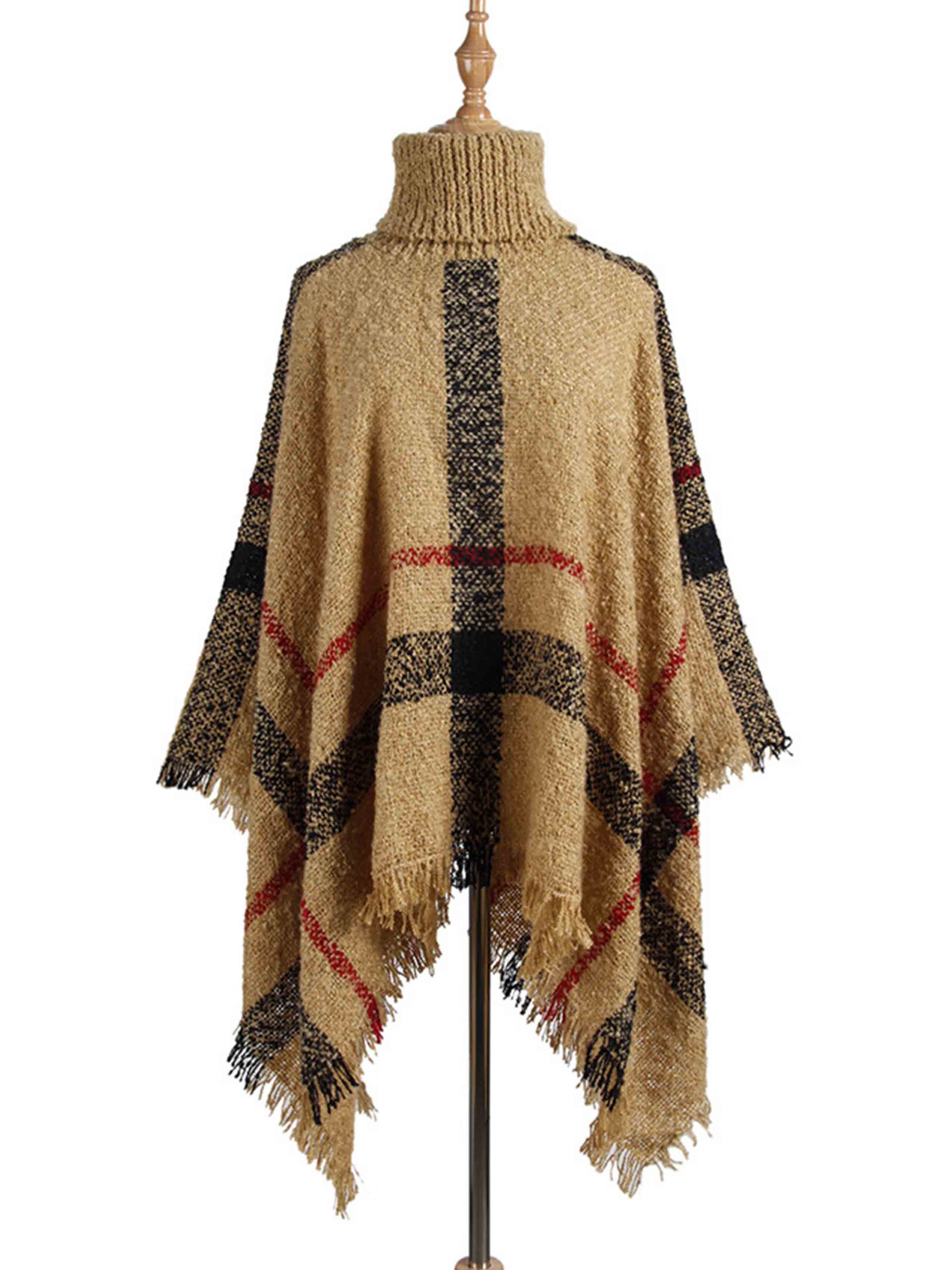 Amsoin High Neck Fringed Cloak Shawl