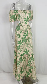 Amsoin Women's Dresses One-Shoulder Print Cutout Short Sleeve Dress