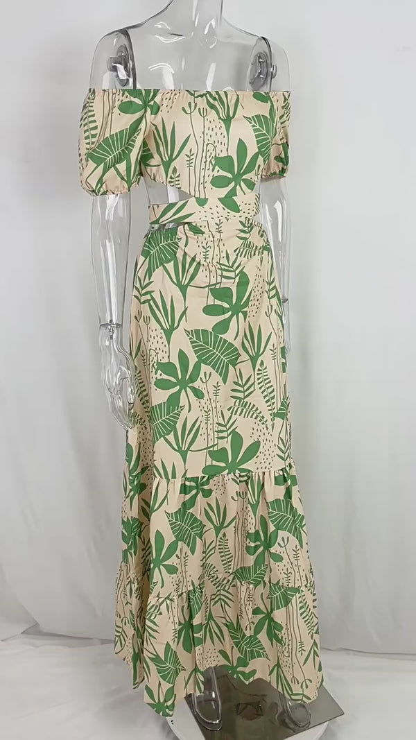Amsoin Women's Dresses One-Shoulder Print Cutout Short Sleeve Dress