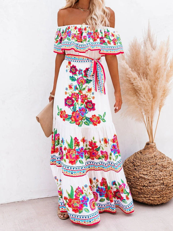 Floral Print One-shoulder Mopping Dress - Maxi Dresses - INS | Online Fashion Free Shipping Clothing, Dresses, Tops, Shoes - 07/06/2021 - Color_Black - Color_White