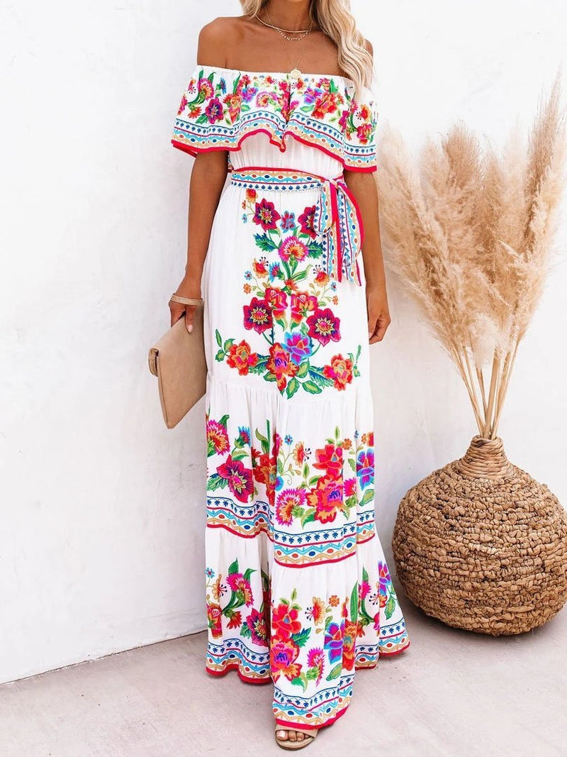 Floral Print One-shoulder Mopping Dress - Maxi Dresses - INS | Online Fashion Free Shipping Clothing, Dresses, Tops, Shoes - 07/06/2021 - Color_Black - Color_White