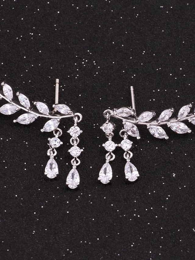 Stud Earrings Dangle Earrings Cubic Zirconia Wedding Gift Daily Alloy Leaf