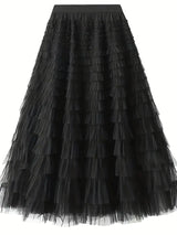 MsDressly Maxi Dresses Boho Solid Mesh Layered Hem High Waist Maxi Dress