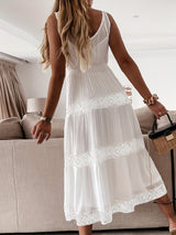 MsDressly Maxi Dresses Contrast Lace Sleeveless Crew Neck Bridesmaid Maxi Dress