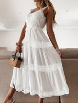 MsDressly Maxi Dresses Contrast Lace Sleeveless Crew Neck Bridesmaid Maxi Dress